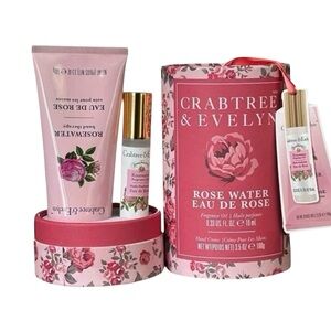 Crabtree & Evelyn Rose Water Fragrance Oil Rollerball Hand Creme Gift Set New